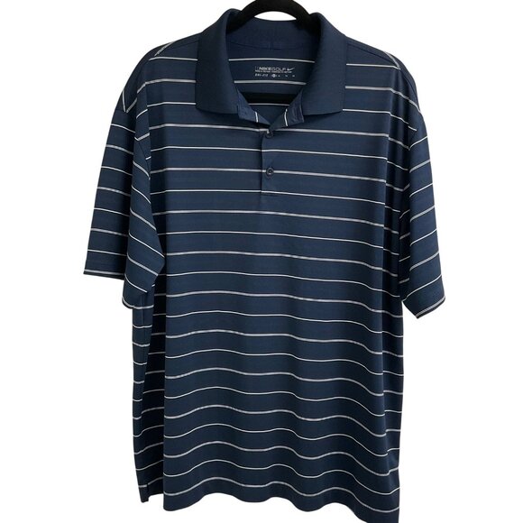 Nike Other - Nike Golf Men's XL Navy Blue & White Striped Dri-Fit Short Sleeve Polo Shirt